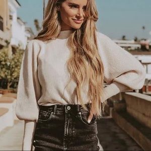 Lulus Cream Balloon Sleeve Sweater, S